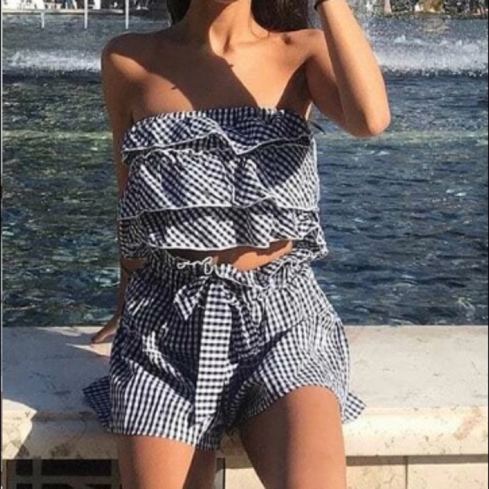 Gingham bandeau top and shorts set